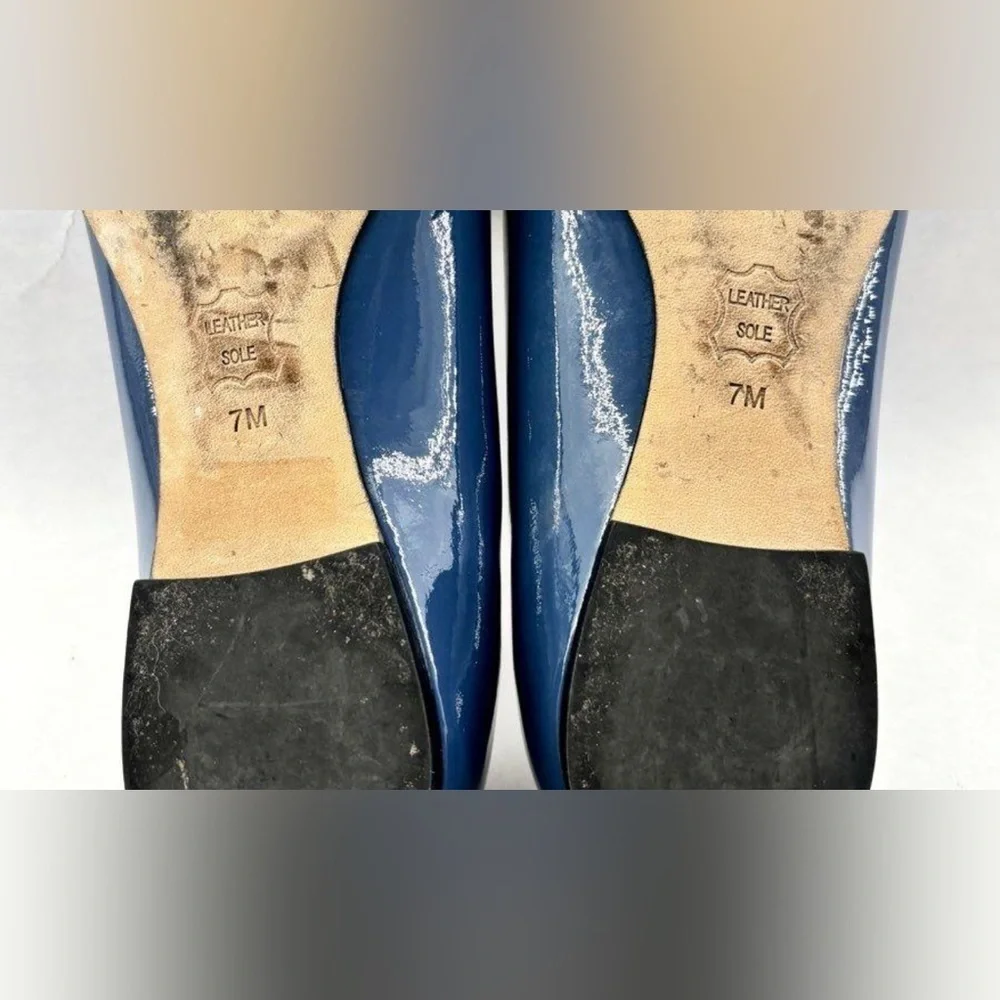 Tory Burch Raleigh Ballet Flats 7M Laguna Blue Leather Logo Bow Shoes